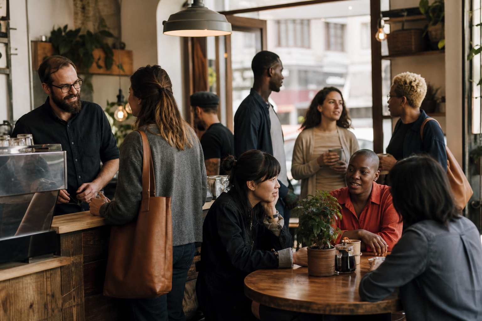 People gathered in a café